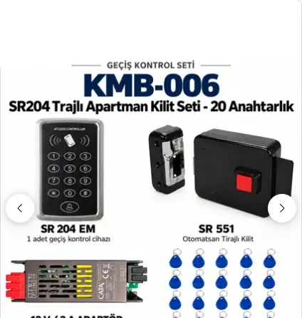 KMB-006 - SARKEY SR-204 EM Kartlı Şifreli Geçiş Seti + SR-551 Otomatsan Trajlı Kilit + SR-600 H RFID Anahtarlık (20 Anahtarlık)