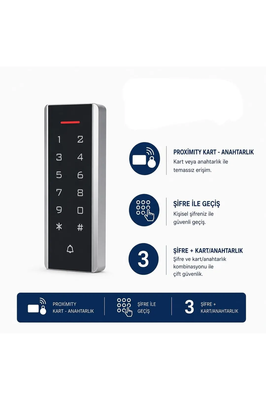 SARKEY SR-205 EM Kartlı ve Şifreli Geçiş Sistemi Proximity RFID Kart Okuyucu 125 KHz (1/11)
