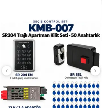 SR-204 EM Kartlı Şifreli Geçiş Seti + SR-551 Otomatsan Trajlı Kilit + SR-600 H RFID Anahtarlık (50 Anahtarlık)