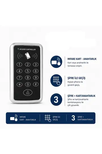SR-204 MF Mifare Kartlı ve Şifreli Geçiş Sistemi RFID Kart Okuyucu 13.56 MHz