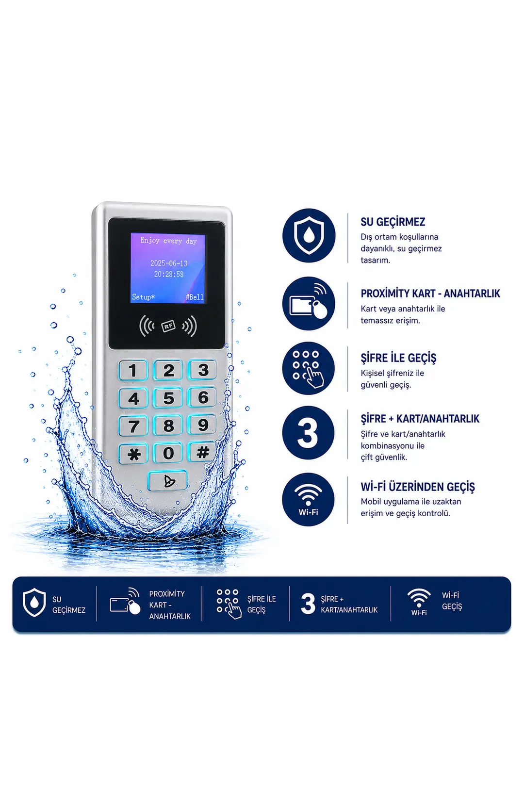 Sarkey SR-217 EM-W Tuya WiFi Kart Şifre Okuyucu IP68 Proximity 125 KHz Metal Kasa (1/10)