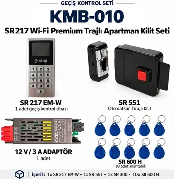 SR-217 EM-W Wi-Fi Premium Apartman Geçiş Seti (SR-551 Trajlı Kilit + SR-300 Adaptör + 10 Adet RFID Anahtarlık)