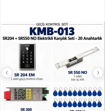 KMB-013 - SARKEY SR-204 EM Kartlı Şifreli Geçiş Seti + SR-550 NO Fail Secure Kilit + SR-600 H RFID Anahtarlık (20 Anahtarlık)