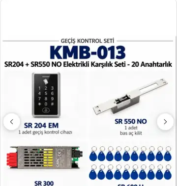 SR-204 EM Kartlı Şifreli Geçiş Seti + SR-550 NO Fail Secure Kilit + SR-600 H RFID Anahtarlık (20 Anahtarlık)