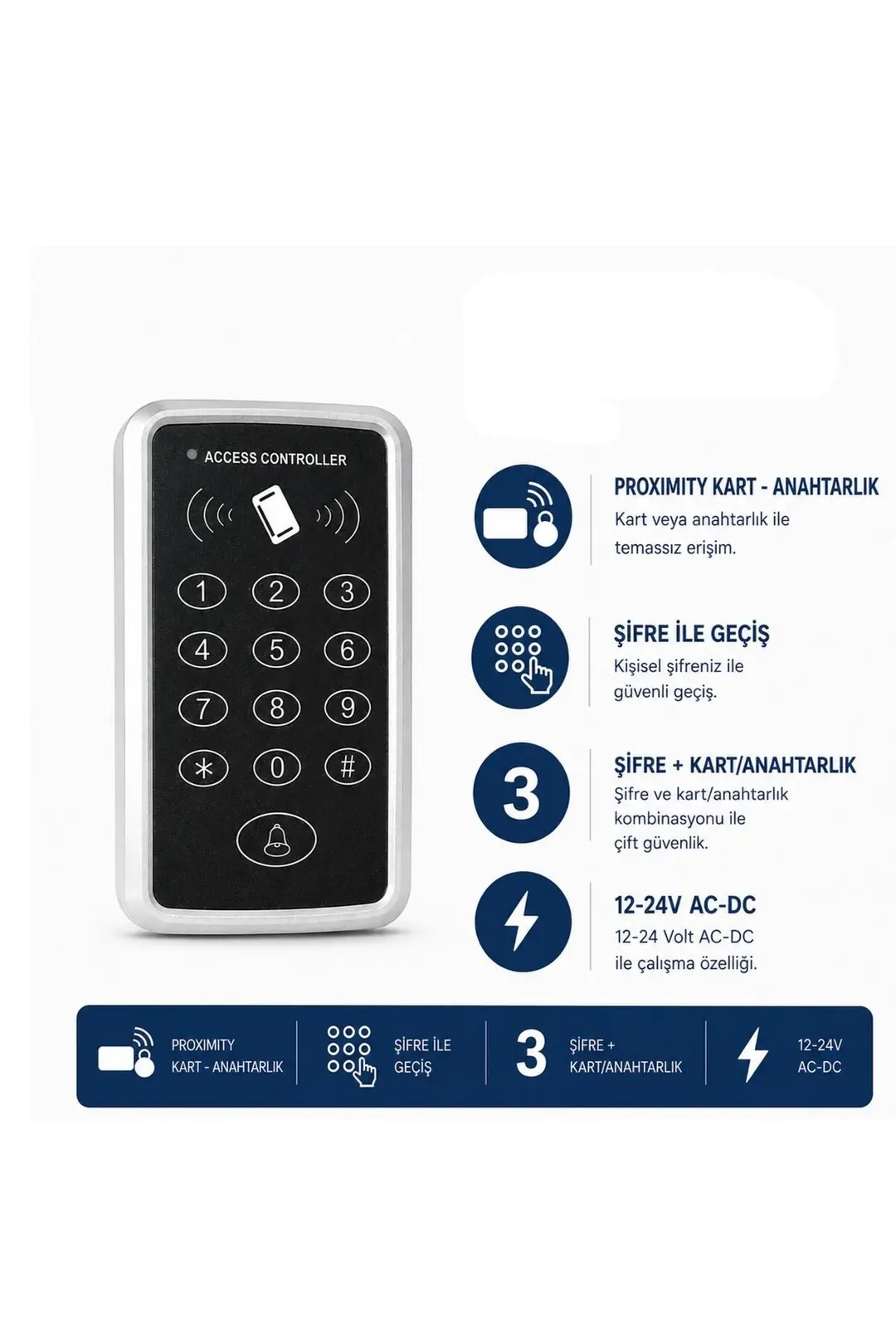 SARKEY SR-204 EM Max Kartlı ve Şifreli Geçiş Sistemi Proximity RFID Kart Okuyucu 125 KHz 12/24V AC/DC (1/11)