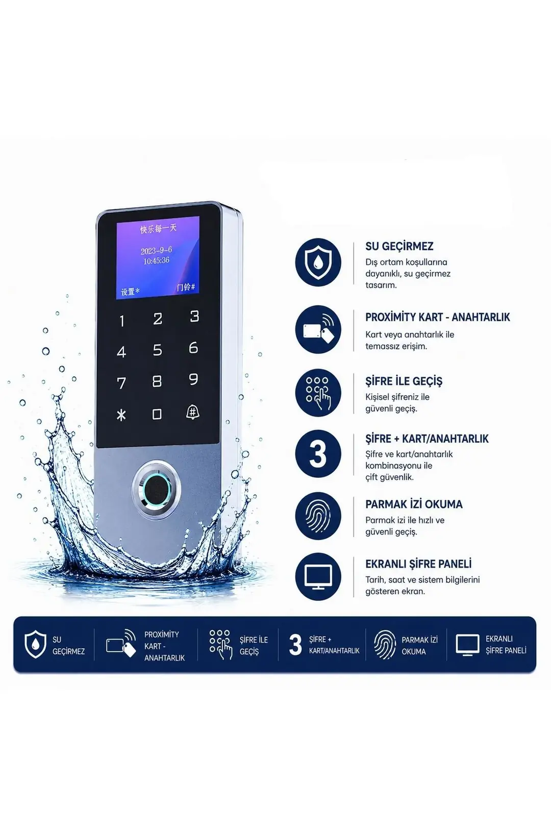 Sarkey SR-214 LCD EM-W IP68 Parmak İzi Kart Şifre Okuyucu LCD Ekranlı Metal Kasa 125 KHz (1/11)