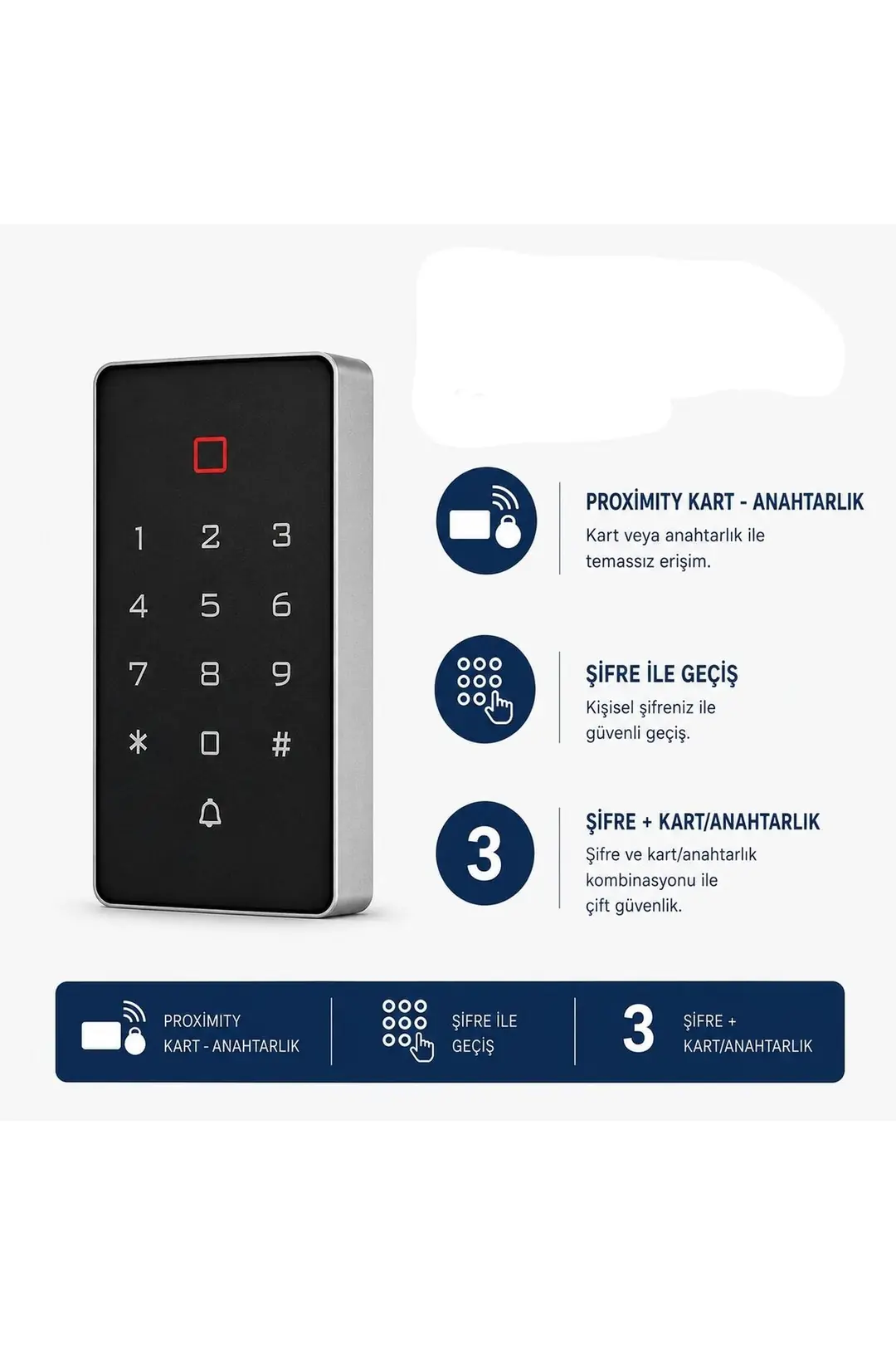 SARKEY SR-208 EM Kartlı ve Şifreli Geçiş Sistemi RFID Proximity Kart Okuyucu 125 KHz 2000 Kullanıcı (1/9)