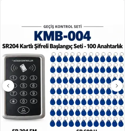 KMB-004 - SARKEY SR-204 EM Kartlı Şifreli Geçiş Kontrol Seti + SR-600 H 125 kHz RFID Anahtarlık (100 Anahtarlık)