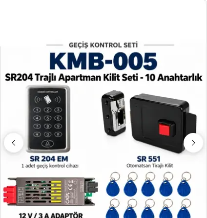 KMB-005 - SARKEY SR-204 EM Kartlı Şifreli Geçiş Seti + SR-551 Otomatsan Trajlı Kilit + SR-600 H RFID Anahtarlık (10 Anahtarlık)