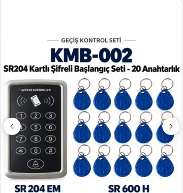 SR-204 EM Kartlı Şifreli Geçiş Kontrol Seti + SR-600 H 125 kHz RFID Anahtarlık (20 Anahtarlık)