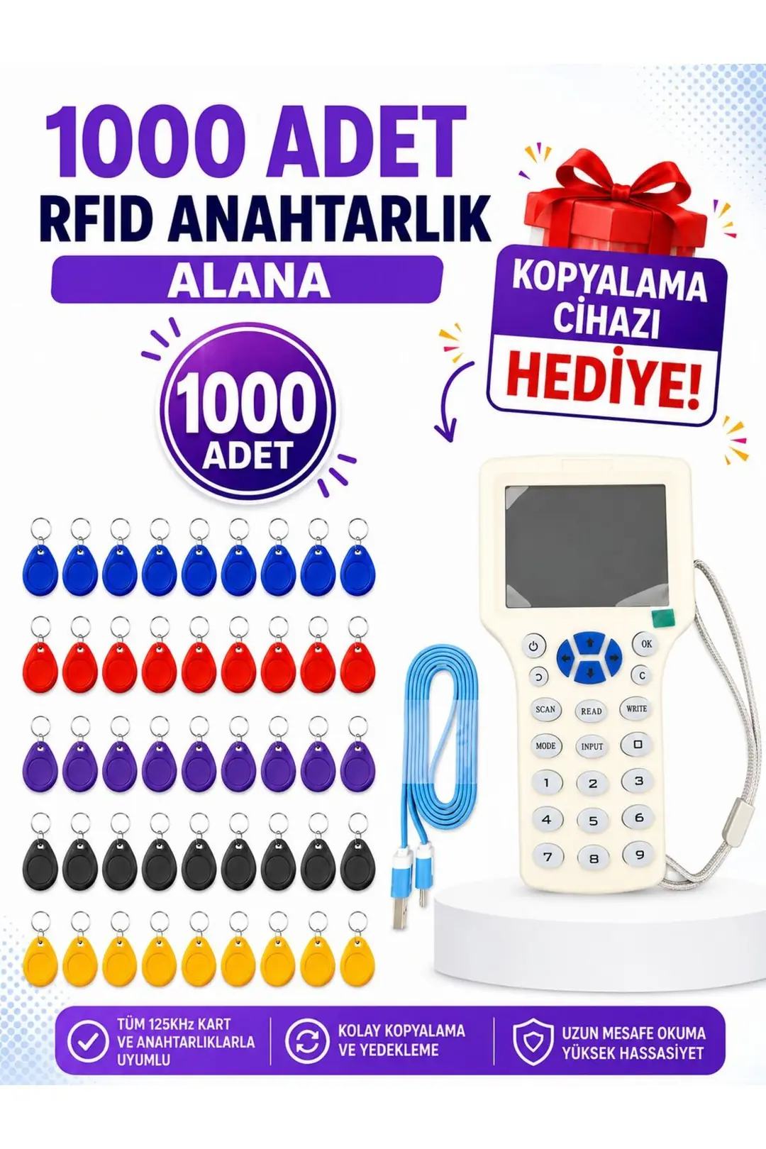 SARKEY SR-602 R Yazılabilir, Kopyalanabilir 125 KHz Proximity Anahtarlık, Keyfob, Göstergeç (Farklı Renkler) (13/13)