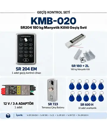 SR-204 EM Kartlı Şifreli Manyetik Kilit Geçiş Seti + SR-180+ZL Aparatı + SR-723 Mekanik Buton (SR-300 Adaptör + 10 Adet RFID Anahtarlık)