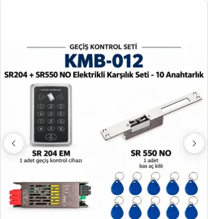 KMB-012 - SARKEY SR-204 EM Kartlı Şifreli Geçiş Seti + SR-550 NO Fail Secure Kilit + SR-600 H RFID Anahtarlık (10 Anahtarlık)