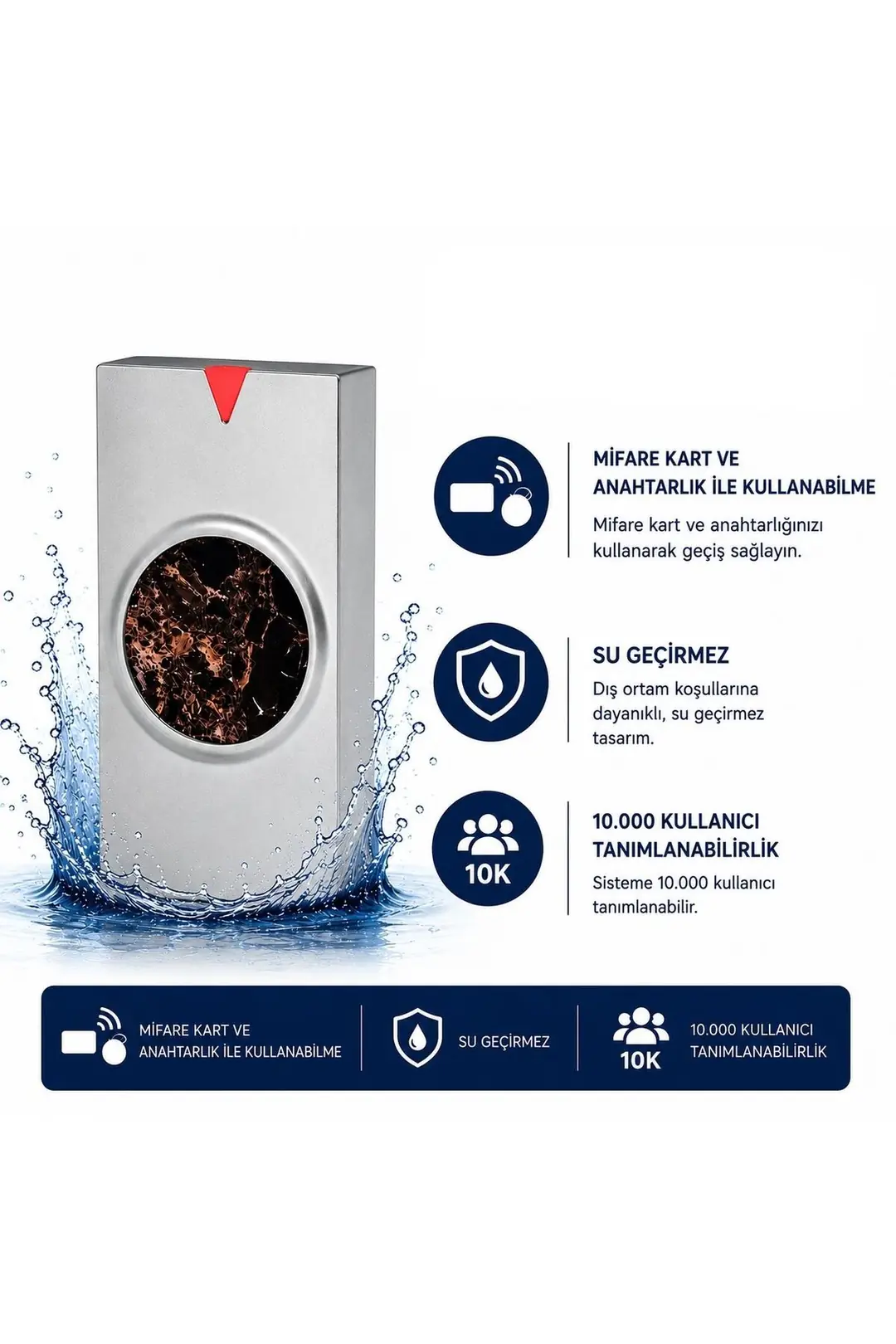 SARKEY SR-209 MF-W Mifare Kart Okuyucu 13.56 MHz IP68 Metal Kasa 10000 Kullanıcı Kapasiteli Geçiş Kontrol Sistemi (1/11)