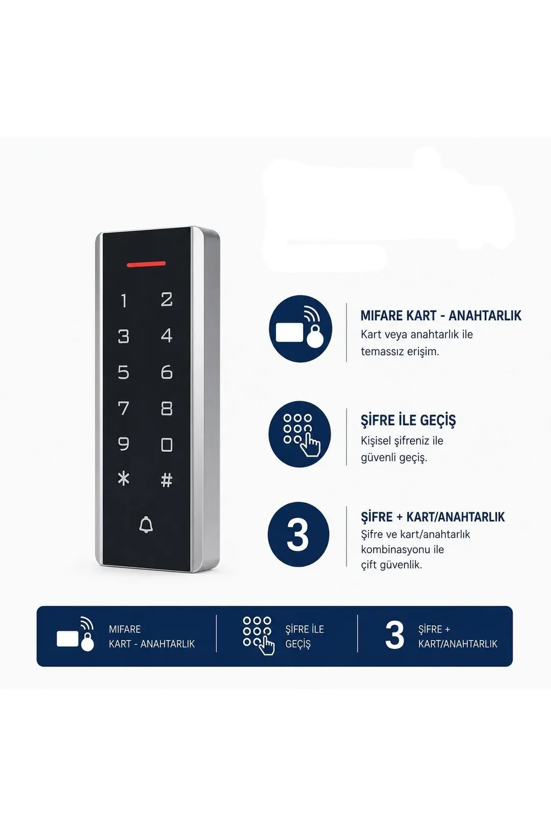 SARKEY SR-205 MF Mifare Kartlı ve Şifreli Geçiş Sistemi RFID Kart Okuyucu 13.56 MHz (1/11)