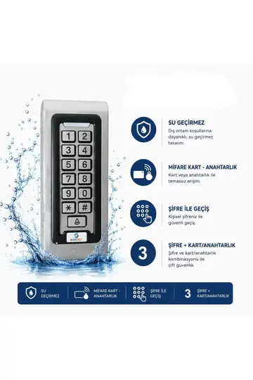 SR-200 MF-W IP68 Su Geçirmez Mifare Kartlı ve Şifreli Geçiş Sistemi RFID Kart Okuyucu 13.56 MHz