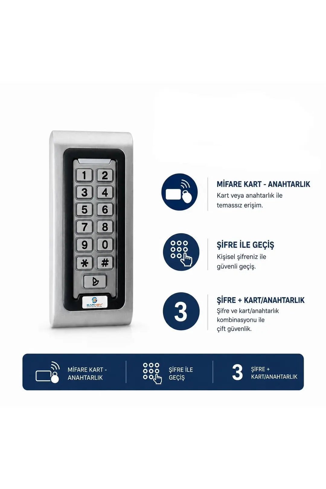 SARKEY SR-200 MF Mifare Kartlı ve Şifreli Geçiş Sistemi Metal Kasa RFID Kart Okuyucu 13.56 MHz (1/10)
