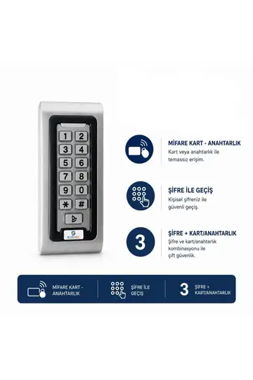 SR-200 MF Mifare Kartlı ve Şifreli Geçiş Sistemi Metal Kasa RFID Kart Okuyucu 13.56 MHz