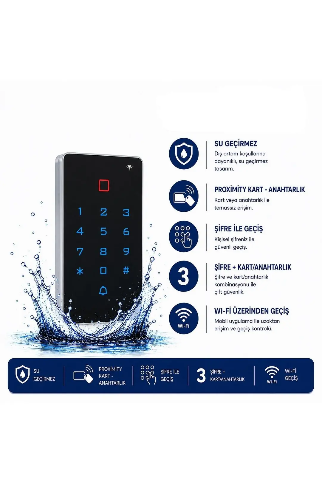 Sarkey SR-219 EM-W Tuya WiFi Kart Şifre Okuyucu IP68 Dokunmatik Tuş Takımlı 125 KHz (1/10)
