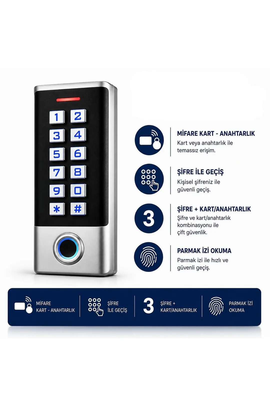 SARKEY SR-211 MF Biyometrik Mifare Kart Okuyucu Parmak İzi Şifreli Geçiş Kontrol Sistemi 10000 Kullanıcı (1/11)