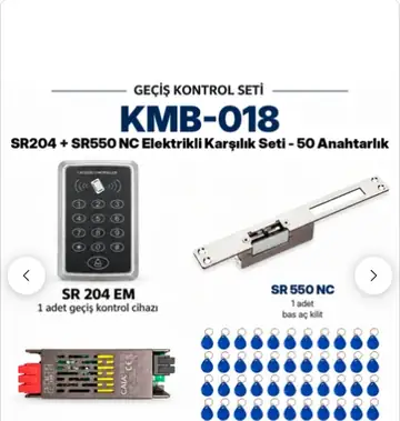 SR-204 EM Kartlı Şifreli Geçiş Seti + SR-550 NC Fail Safe Kilit + SR-600 H RFID Anahtarlık (50 Anahtarlık)