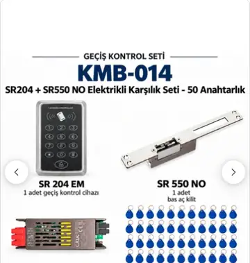 SR-204 EM Kartlı Şifreli Geçiş Seti + SR-550 NO Fail Secure Kilit + SR-600 H RFID Anahtarlık (50 Anahtarlık)