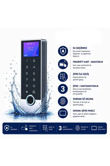 SR-213 LCD EM-W Parmak İzi Kart Şifre Okuyucu LCD Ekranlı IP68 Metal Kasa 125 KHz