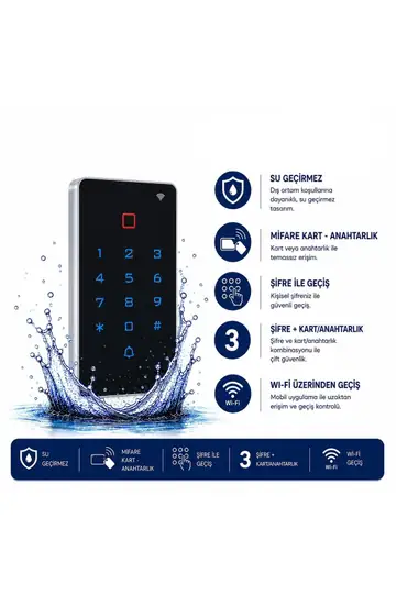 SR-219 MF-W Tuya WiFi Mifare Kart Şifre Okuyucu IP68 Dokunmatik Tuş Takımlı 13.56 MHz